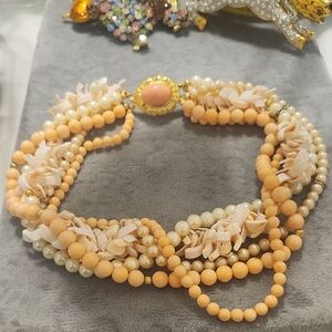 Elegant Peach and Cream Beaded Necklace